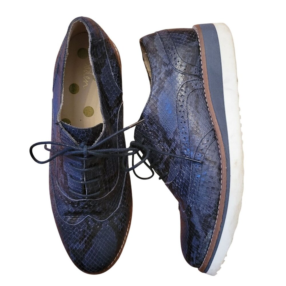 Boden 38 Blue Snakeskin Leather‎ WILLA Platform Brogue Oxford 7 Wingtip
